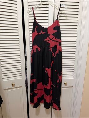 LOFT Black and Sienna Floral Midi Slip Dress